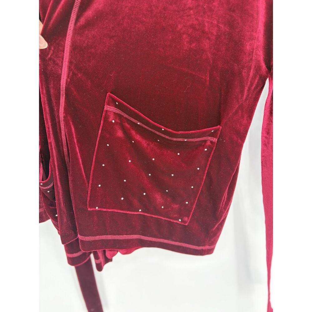 Vintage Newport News XL Burgundy Velvet Hooded Robe Rhinestone Pockets Y2K - Picture 4 of 6